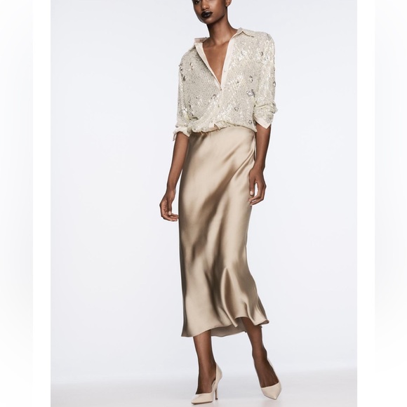 NWT ZARA Elegant Tan Satin Skirt - Picture 5 of 7